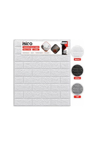 İbico İ13-084 Yapışkanlı Duvar Kağıt 70x77cm 2 Adet Beyaz Siyah Kabartma Köpük Panel Tuğla Desen Gri - 60'li Paket