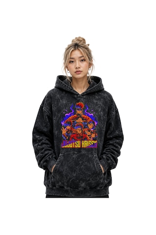 Sevbano Jujutsu Kaisen Karakterler Anime Baskılı Unisex Oversize Yıkamalı Siyah