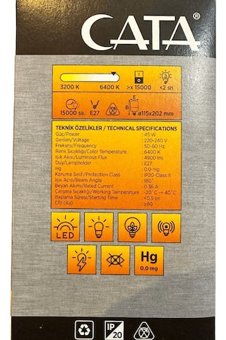 Cata Ct-4242 45w 6400k Beyaz Işık E27 Duylu Led Torch Ampul