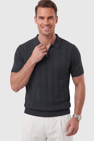 Deepsea Erkek Fermuarlı Polo Yaka Çizgi Dokulu Füme Triko Tişört Regular Fit Yumuşak Dokulu 2608007