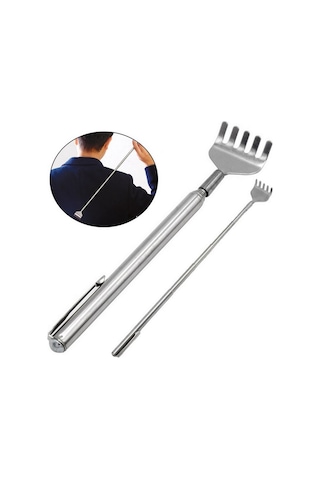 2 Adet Teleskobik Sırt Kaşıyıcı Metal Kaşağı Kaşıma Aleti Sırt Ka Gri