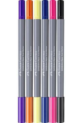 Faber-Castell Goldfaber Aqua 6’lı Çift Uçlu Marker Seti,Fantasy Renkleri,Su Bazlı, Fırça ve Fineliner Uçlu
