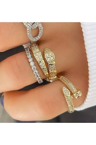 Taşlı Gold Yılan Yüzük Altın