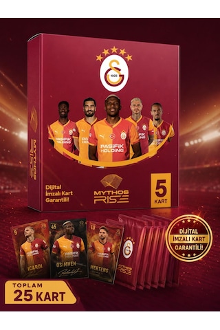 Mythos Rise Galatasaray Futbolcu Kartları 5'li Kutu Paketi 25 Kart Dijital İmzalı Kart Garantili