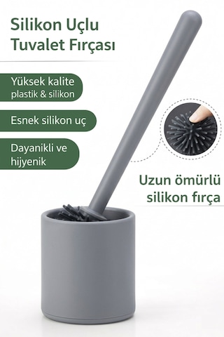 Gri Silikon Uçlu Hazneli Tuvalet-Banyo Wc ve Klozet Temizleme Fırçası