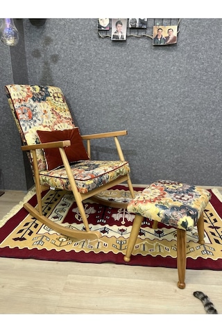 Asedia Trend Naturel Çiçekli Sallanan Sandalye Koltuk