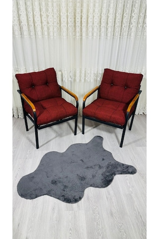 Madame Home Leylak Balkon, Bahçe,teras,cafe - Salon - Metal Kanepe Koltuk Takımı 1-1 Bordo