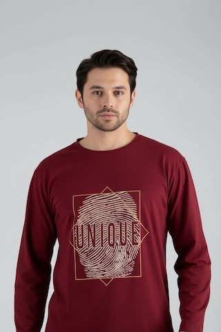 Lukitus Uzun Kol Sıfır Yaka Pamuklu Erkek Pijama Takımı Bordo Vlknekose Bordo