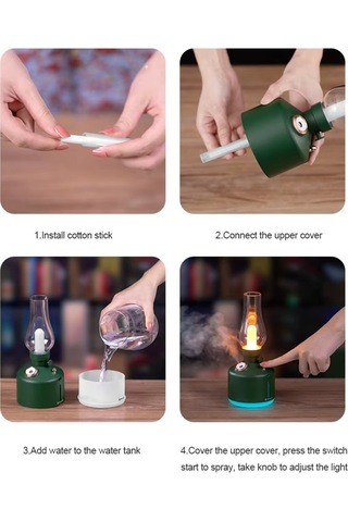 Katjmer Kt-h01 Retro Lambası 280ml Büyük Kapasiteli Ultrasonik Sessiz Serin Buhar Difüzörü Siyah