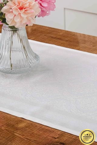 Roma Jakar Polyester Kumaş Krem Runner 45x150 Cm 1414 Krem