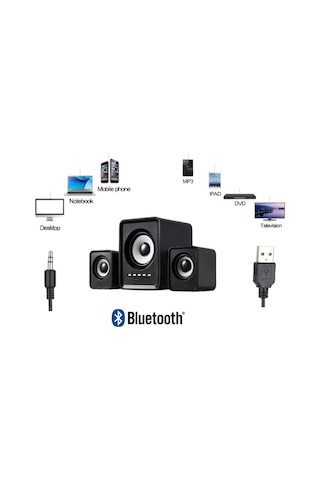 FT202BT 2+1 Bluetoothlu Kumandalı Mini Masa Üstü Hoparlör Siyah