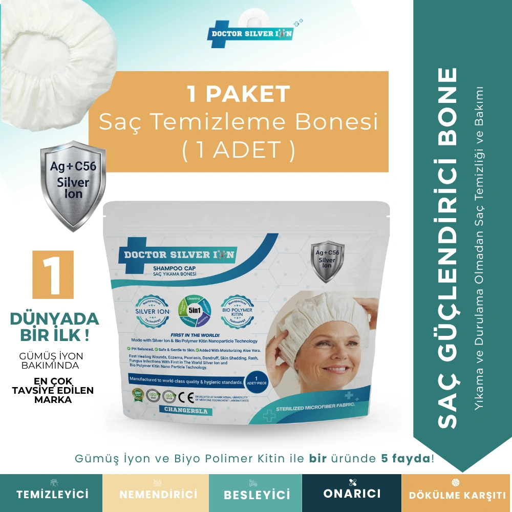 Gümüş Iyon & Biyopolimer Kitin Duruluma Gerektirmeyen Saç Bonesi