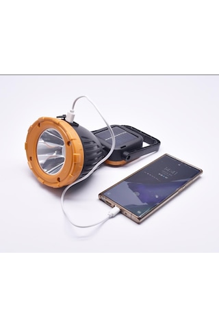 Usb Şarjlı Solar El Feneri Kamp Feneri Taşınabilir Fener 8411 Sarı