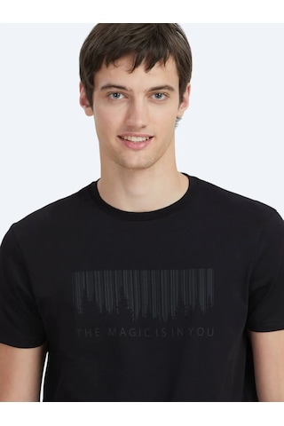 Kip Siyah Bisiklet Yaka %100 Pamuk T-shirt Siyah