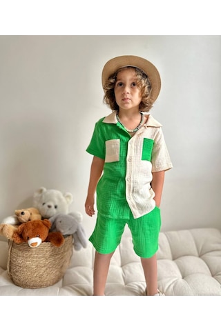 Jolly Kids Erkek Çocuk Çift Renk Müslin Gömlekli Alt Üst Takım-mint Mint Yeşili