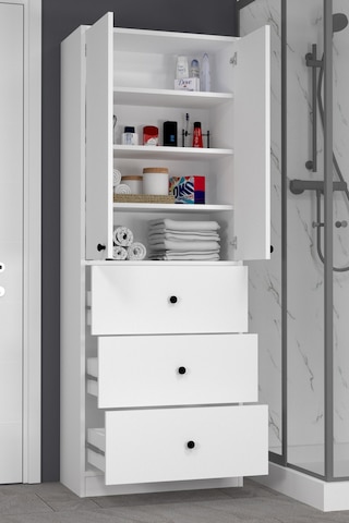 Güneş 3 Çekmeceli 2 Kapaklı Banyo Dolabı Beyaz