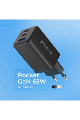Proove Pocket Gan 65w Hızlı Şarj Cihazı 3 Portlu 2x Type-c + Usb Apple Uyumlu MacBook Laptop Ve Telefon Uyumlu
