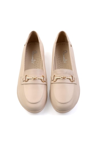 Bambi Bej Hakiki Deri Kadın Loafer Ayakkabı K01087238403 Bej