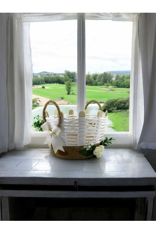 El Yapımı Hasır Sepet Takı Organizer Banyo Makyaj Kutusu Komodin Üstü Düzenleyici Beyaz