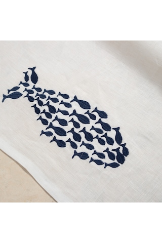 Mudo Home Fısh Nakışlı Keten Runner 45x130 696123