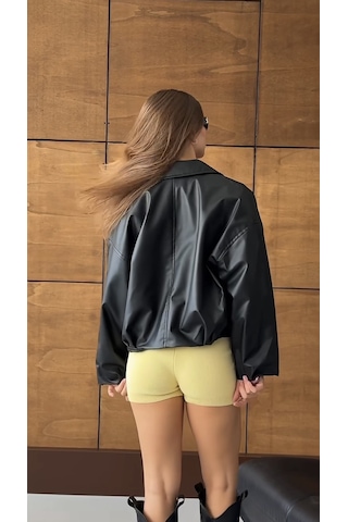 Prifaldi Premium Oversiz Bomber Deri Ceket Siyah