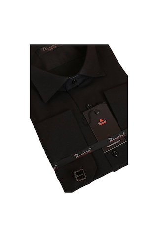 Dicotto Siyah Düz Damatlık Ata Yaka Kol Düğmeli Slim Fit Smokin Gömlek - 010 001
