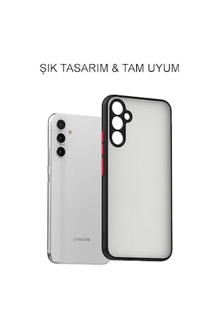 Galaxy A54 Kapak Kamera Korumalı Kenarlı Renkli Düğmeli Arkası Mat Silikon Kılıf - Siyah 50 x 22