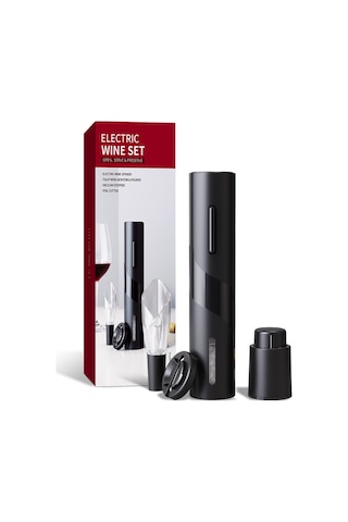 Tenfowee Elektrikli Şarap Açıcı Seti Pilli - Abs Malzeme + Folyo Bıçağı, Ev Kullanıma Ideal, Kolay Kullanım, Çok Fonksiyonlu Paket Siyah