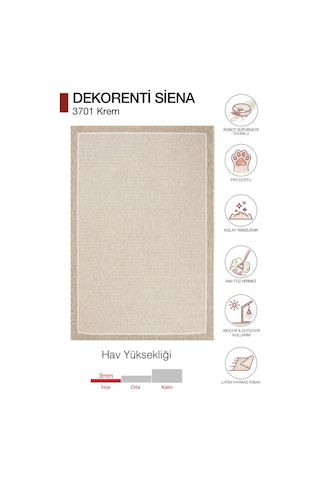 Dekorenti Siena 3701 Krem Sisal Halı Çerçeveli Mutfak Halısı