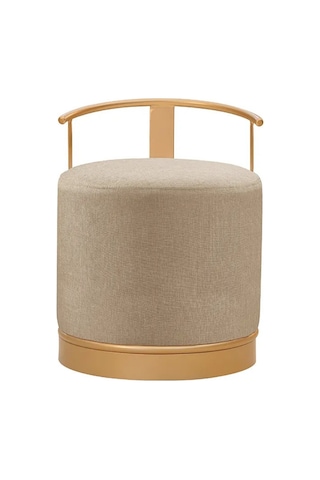 Pufi Puf Gold Metal Çerçeveli Keten Çok Amaçlı Dekoratif Oturak, Makyaj Oturağı,montajsız Puf Bench Cappuccino