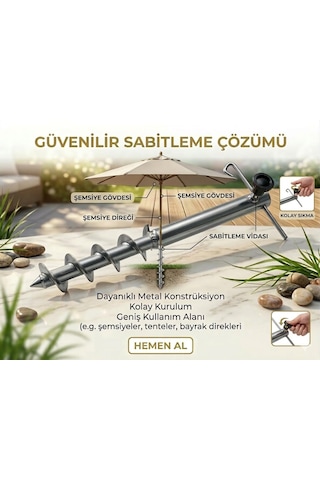 Metal Unıversal Şemsiye Sabitleyici Sılver Metal Gri