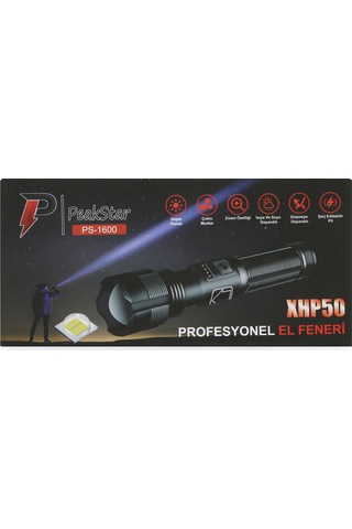Peakstar Ps-1600 Süper Parlak Led Zoomlu 5 Mod Su Geçirmez Profesyonel Kamp Bekçi Avcı Feneri Çok Renkli
