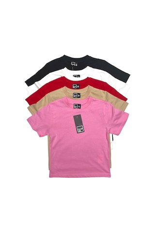 Çocuk Basic T-shirt Kız Erkek Unisex %100 Pamuk 5'li Paket Kk-2