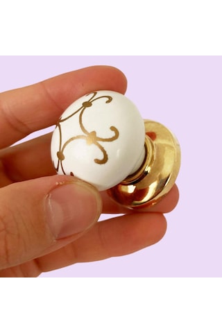 8 Adet Defne Altın Çizgili Beyaz Polimer Düğme Kulp Altın Tablalı Mobilya Mutfak Dolabı Çekmece Kulbu Kulpları