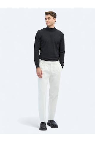 Ekru Dokuma Kadife Casual Pamuk Karışımlı Pantolon Ekru