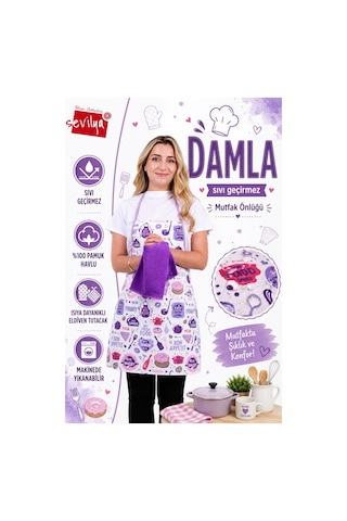 Damla 2li Set Sıvı Geçirmez Su Geçirmez Mutfak Önlüğü Lila