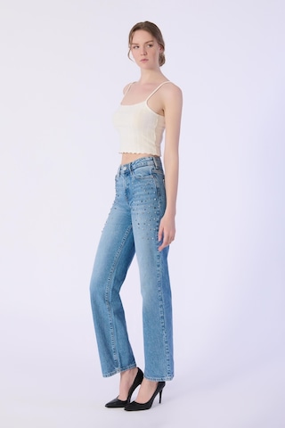 Wide Leg Kalıp Cep Altı Taş Detay Denim Pantolon-a.mavi Açık Mavi