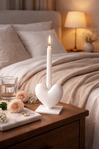 Dekoratif Kalpli Şamdan Romantik Mumluk Beyaz