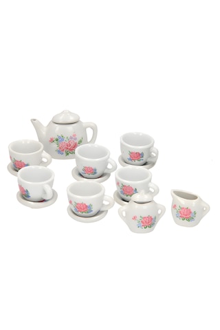 Çiçek Desenli Oyuncak Çay Partisi Seti - 16 Parça, Porselen Çay Seti 01
