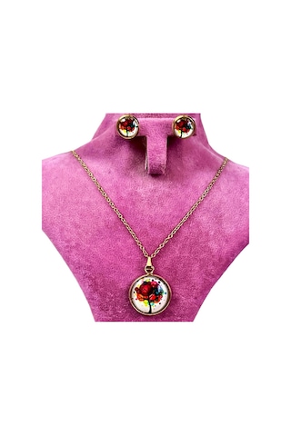 316l Çelik Çiçek Figürlü Kolye Küpe Hediyelik Set