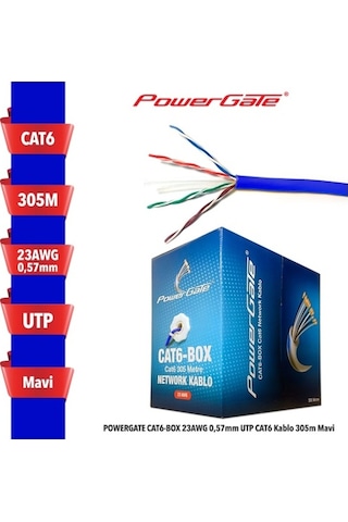 Powergate Cat6-Box-Bl 23Awg 0.57Mm Utp Cat6 Kablo 305M Mavi