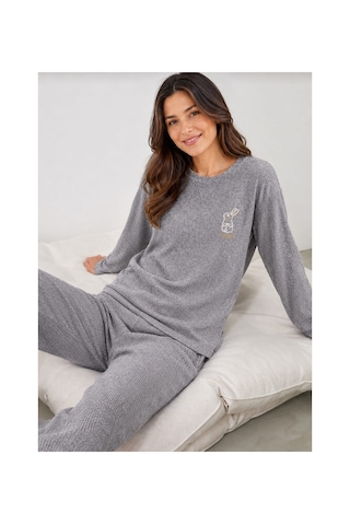 Pemilo Kadın 1250-1 Seul Raporlu Pijama Takımı Gri