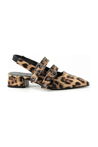 Duxal Shoes Laden Leopar Desenli Düz Ayakkabı Babet Kahverengi