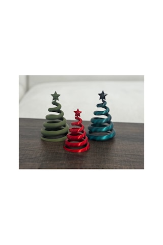 Alvera Decor 3'lü Spiral Yılbaşı Ağacı Seti Yıldız Tepelikli Masaüstü Çam Süsü Kırmızı Beyaz Yeşil Diğer