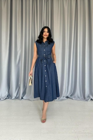 De'charme Mavi Tencel Çıtçıtlı Elbise