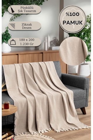 Battaniye Pamuk Miren 180x200 Cm Bej