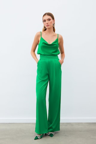 Sateen Cepli Salaş Saten Pantolon - Yeşil