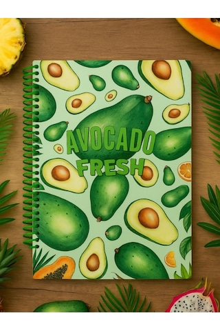 Öğrenci Ve Ofis Kullanımı İçin Uygun Avokado Fresh Temalı Spiralli Çizgili Defter 80 Yaprak