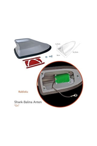 Markaonbir Nyf Shark Balina Anten Kablolu Altı Silikonlu Gri