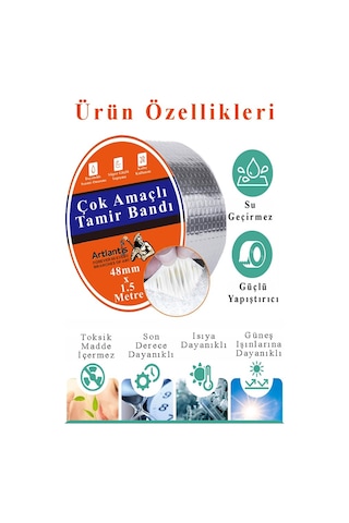 Çok Amaçlı Tamir Bandı 3 Adet Su Geçirmez Sızdırmaz Isıya Dayanıklı Sakız İzole Gri Tamir Bant 48mm 1.5 Metre 3 Adet